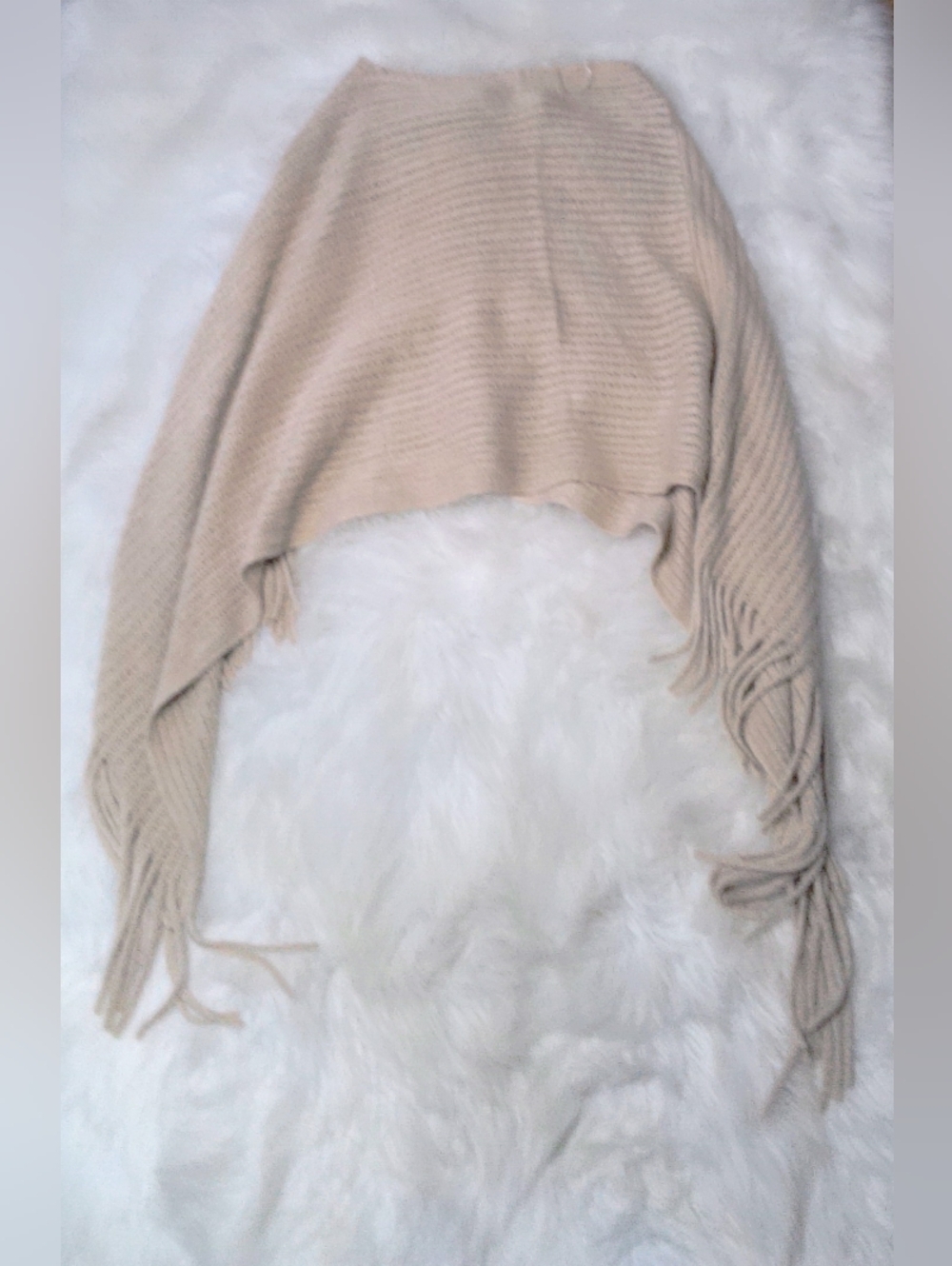 Cozy Cream Fringe Knit Poncho Top Size S-M